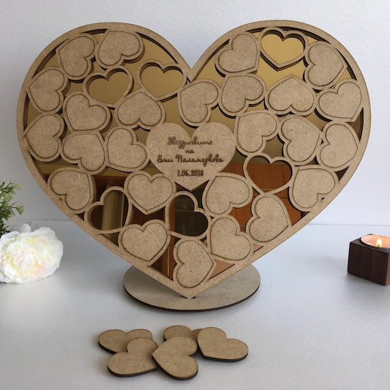Personalized Wedding Guest Book Sign Our Guestbook Hearts Wood Heart Drop Box Alternative End School Year Teacher Gift Kids Names Free Stand