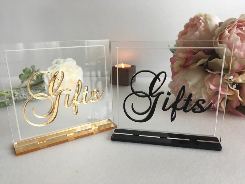 Cards and Gifts Table Signs Wedding Centerpiece Birthday Reception Calligraphy Free Standing Modern Font Elegant Dinner Party Decor image 5