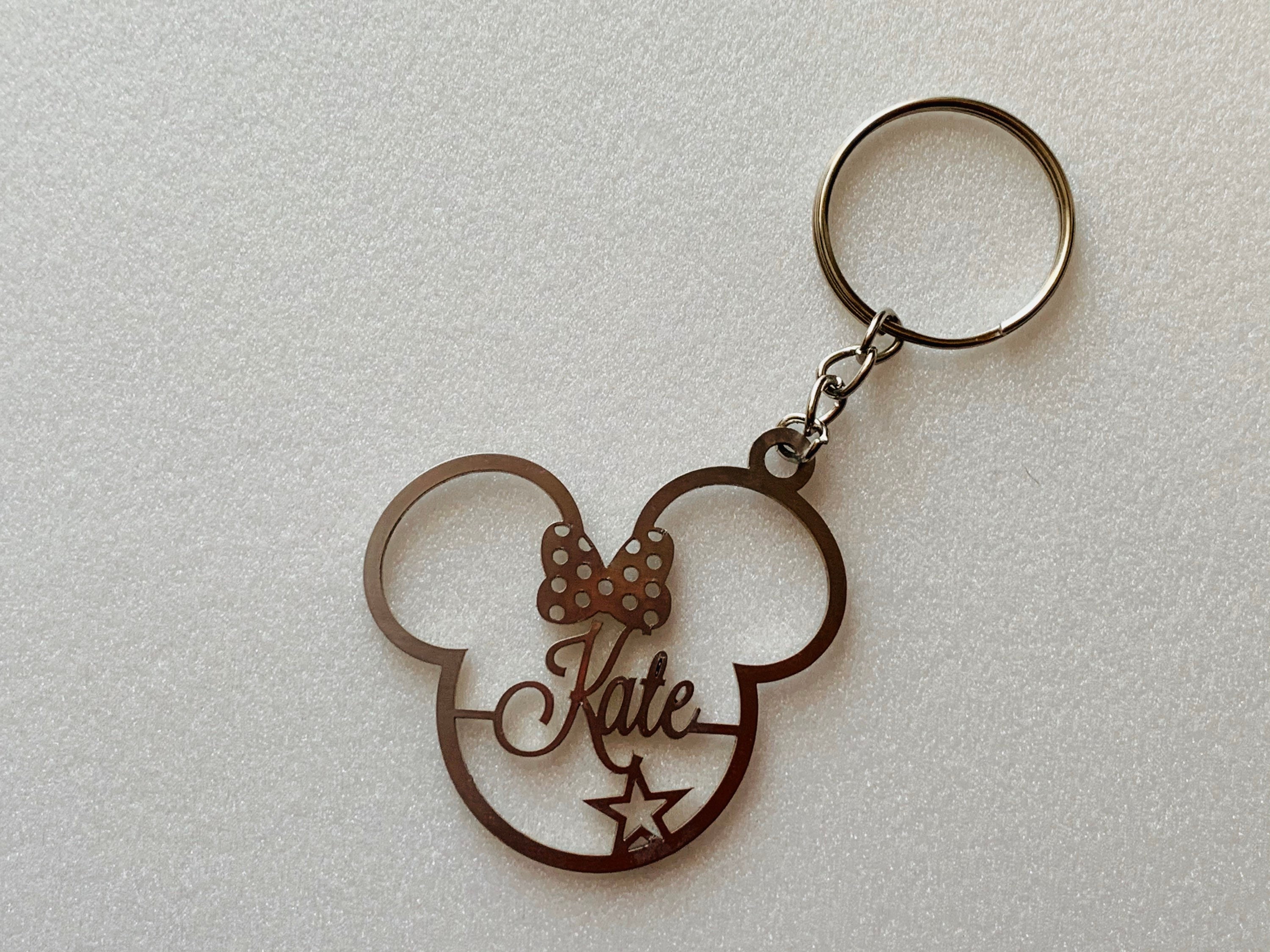 Personalized Mickey Mouse Keychain Minnie Mouse Keyring Disney Charm Custom  Name Gifts Stainless Steel Key chain Cartoon Theme Gift for Kids