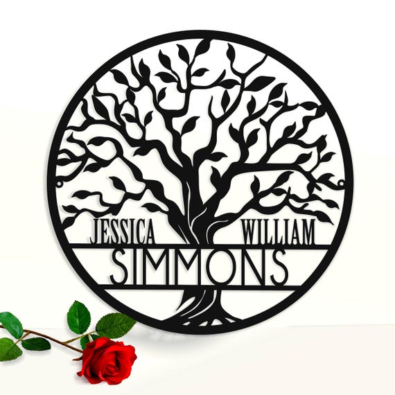 Personalized Tree of Life Metal Sign Custom Family Last Name Wedding Gift Front Door Hanger Wreath Wall Hanging Decor Monogram Est Date