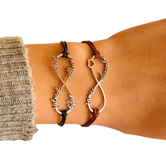 Personalized Name Bracelet Infinity Symbol Silver Custom Jewelry Stainless Steel Leather Gift for Girlfriend Handmade Love Heart Kids Names