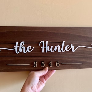 Handmade Family Name and House Number Sign - Personalized Wood Address Plaque Rustic Outdoor Wall Art Custom Door Hanger - Address Sign