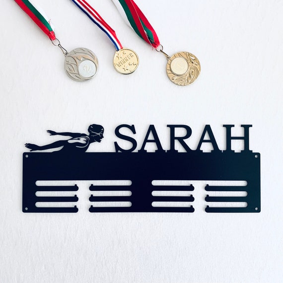 Personalized Butterfly Swimming Medal Holder Swim Medal Hanger Custom Name Metal Display Rack for Awards Female Silhouette Dolphin Swimming