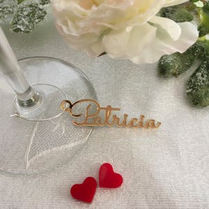 Personalized Wine Glass Charm Custom Name Gift Tags Wedding Sign Place Cards Wooden Place Name Setting Small Laser Cut Table Names with Hole Gold mirror