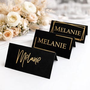 Personalisierte Hochzeit Tischkarten, individuell gefaltete Tischnamenzelte - Goldfolienrand