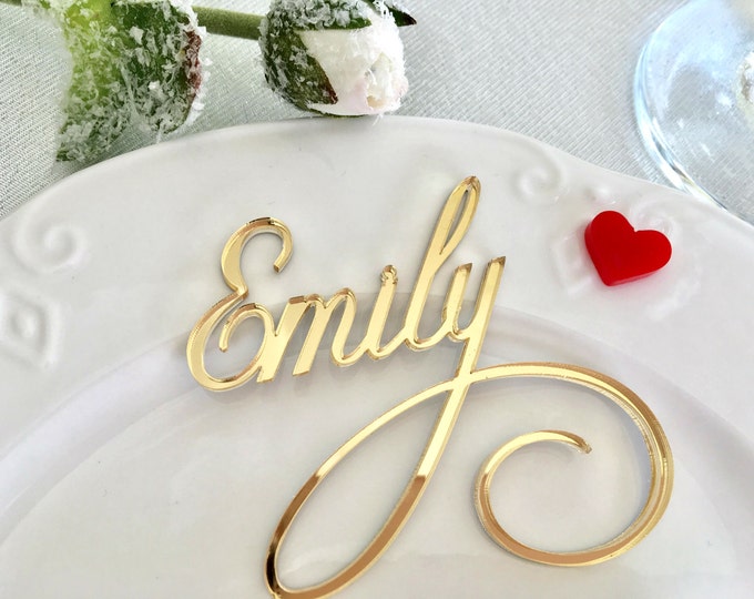 Gold Mirror Laser Cut Names Personalized Wedding Place Cards Guest Names Wedding centerpiece Wedding table cards Table settings Dinner party