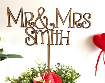 Custom Mr & Mrs Wood Cake Topper - Personalized Rustic Wedding Decorations
