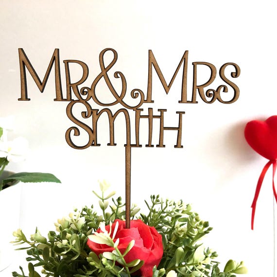 Custom Mr & Mrs Wood Cake Topper Wedding Decorations Rustic Personalized Cake Decor Just Married Custom Anniversary Wooden and Gold Glitter