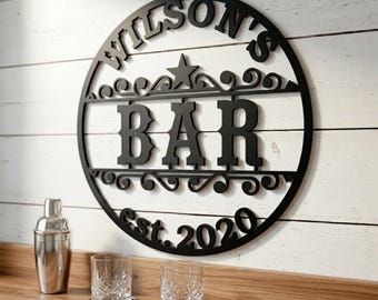 Insegna da bar in metallo personalizzata con nome e data, decorazione murale in metallo
