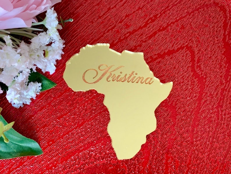 Personalized Laser Cut Country Shape Custom Engraved Names Wedding Favor Table Seating Place Cards Africa Custom Ornament State Cutout Shape image 3