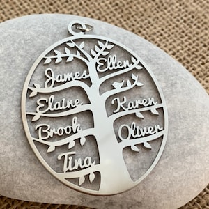 Personalized Tree of Life Family Names Necklace Handmade Oval Pendant Custom Laser Cut Names Stainless Steel Jewelry Women Anniversary Gifts image 5