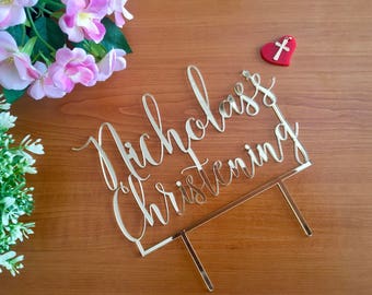 Custom Christening Cake Topper Personalized Cross Topper First Communion Baptism Religious God Bless Name cake topper Baby Christening Decor