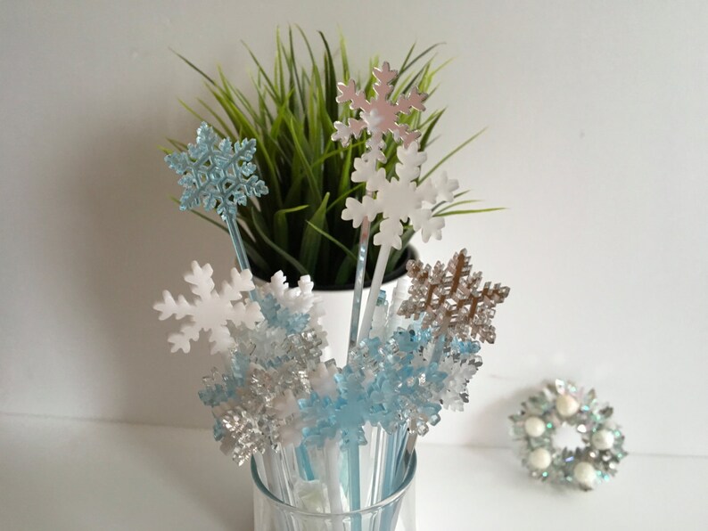 Laser Cut Acrylic Snowflakes Drink Stirrer Frosted Snowflake Etsy