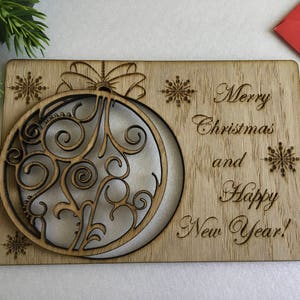 Custom Christmas Holiday Wood Cards Personalized Greeting Engraved Card Your Text Here Happy New Year Keepsake Gift Xmas Wooden Ornament image 1