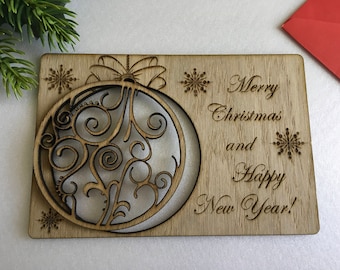 Custom Wooden Christmas Postcards | Engraved Holiday Greeting Cards | Custom Xmas Laser Cut Ornament