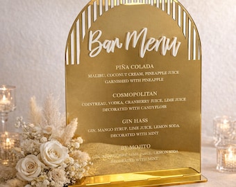 Personalized Arch Bar Menu Sign, Custom Acrylic Wedding Tabletop - Cocktail, Wine & Beer Drinks List