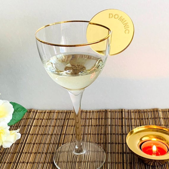 Personalized Cocktail Wine Charms Wedding Signs Engraved Names Place Name Setting Custom Glass Decor Laser Cut Acrylic Wood Hen Party, 2.5"