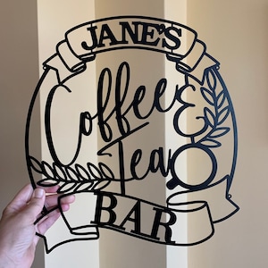 Personalized Metal Sign Coffee & Tea Bar Sign Custom Laser Cut Name Housewarming Gift for Mom Coffee Lover Wall Art Decor Wood Kitchen Sign