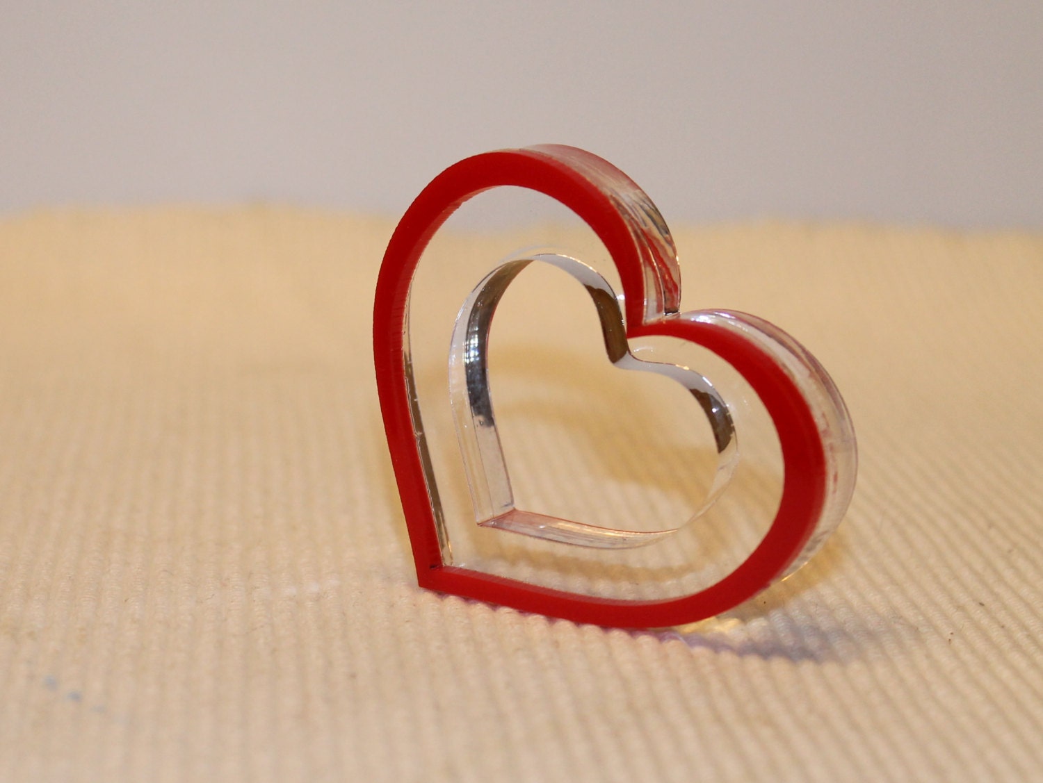 Vintage Wood Red Heart Shaped Napkin Rings Set of 4 