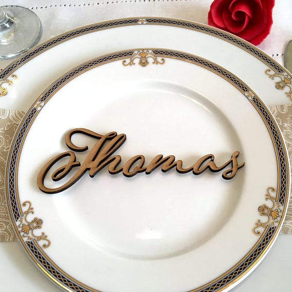 Wooden laser cut place names Rustic wedding names Table decorations Wedding place cards Personalized wood dining place setting Custom words