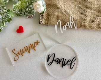 Clear Acrylic Place Cards Personalized Geometric Wedding Laser Cut Guest Names Escort Cards Custom Place settings Hexagon Circle Rectangle