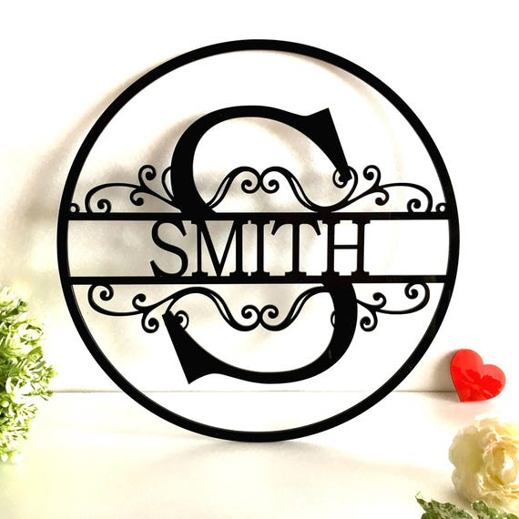 Personalized Last Name Family Signs Metal Initial Split Letter Outdoor Custom House Monogram Hanging Front Door Wreath Wedding Gift Garden