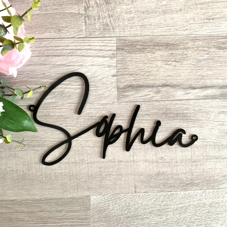 Custom Script Metal Words Personalized Name Plaque Laser Cut Metal Names Metal Wall Sign Nursery Room Wall Art Steel Door Sign image 9