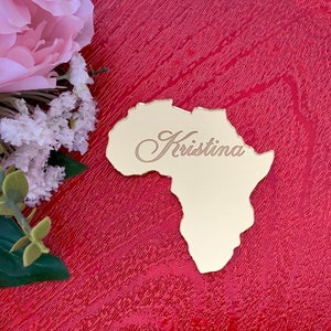 Personalized Laser Cut Country Shape Custom Engraved Names Wedding Favor Table Seating Place Cards Africa Custom Ornament State Cutout Shape image 1