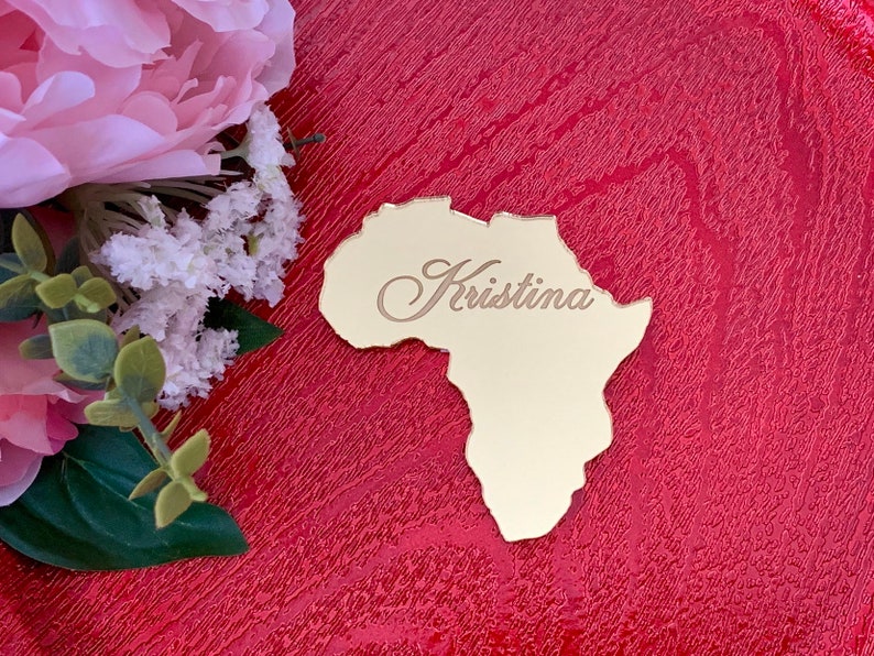 Personalized Laser Cut Country Shape Custom Engraved Names Wedding Favor Table Seating Place Cards Africa Custom Ornament State Cutout Shape image 1