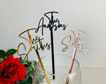 Personalized Name Drink Stirrers Custom Hand Lettered Calligraphy Stir Swizzle Sticks Cocktail Bar Accessories Wedding Table Centerpiece