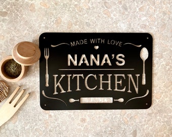 Personalized Metal Name Kitchen Sign Custom Kitchen Sign Metal Wall Art Kitchen Decor Housewarming Gift for Mom, Grandma Made With Love Sign