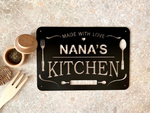 Personalized Metal Name Kitchen Sign Custom Kitchen Sign Metal Wall Art Kitchen Decor Housewarming Gift for Mom, Grandma Made With Love Sign