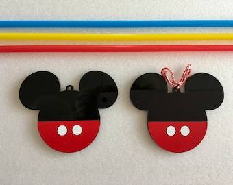 Minnie Mouse First Birthday Party Decoration Disney Mickey Mouse Ears Black Ornaments Girl Red Ribbon Hanging Acrylic Tree Decor Baby shower