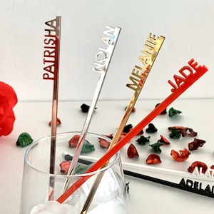 Getränkerührer, benutzerdefinierter Name Acryl-Swizzle-Rührstab, personalisierte Geburtstagsfeier-Getränkerührer, Bachelorette-Tags