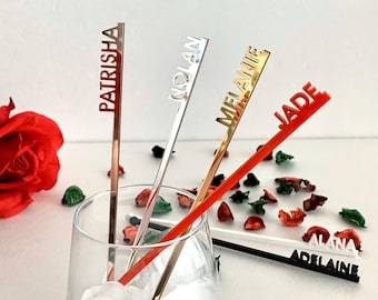 Personalized Drink Stirrers, Custom Name Acrylic Swizzle Stir Stick, Birthday Party Drink Accessories, Bachelorette Tags - Event Decor