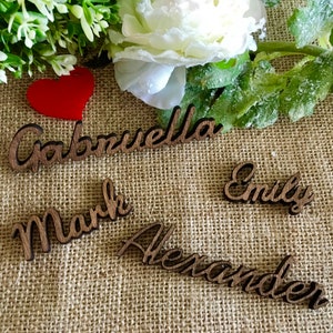 Personalized Wood Place Cards Calligraphy Plate Names Custom Laser Cut Names Place Name Settings Vintage Boho Wedding Signs Rustic Name Tags