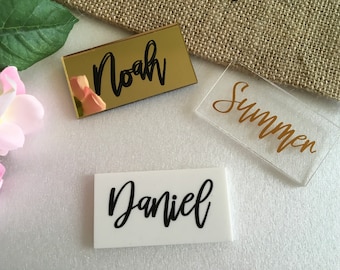 Personalized Acrylic Place Cards Wedding Tags Escort Cards Place settings Laser Cut Names Calligraphy Script Written Names Rectangle Shape