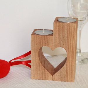 Valentines day gift Wood candle holders Heart shaped Wedding gift Tea light holder Table centerpiece Home decoration Rustic Wooden Decor image 1