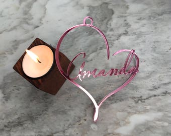 Personalized Name Heart Custom Gift Hanging Heart Ornament Gift for Her Custom Name Bauble Bridesmaid gift Valentines Day Love Decorations