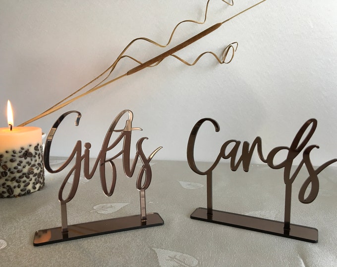 Cards and Gifts Table Sign Freestanding Calligraphy Personalized Wedding Laser Cut Signs Custom Acrylic Reception Elegant Event Party Decor