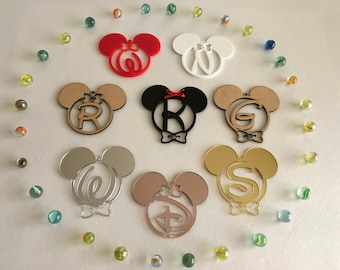 Ornement de lettre initiale Mickey Mouse, monogramme, décorations d'anniversaire Disney, boules personnalisées, cadeaux de 1er anniversaire, tête de Minnie Mouse personnalisée
