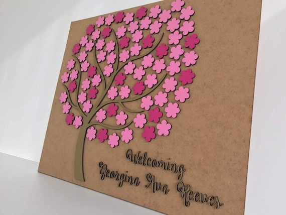 Personalized Wedding Wood Guestbook Alternative Wooden Custom Guest Book Flowers Unique Tree of Life Wedding Decorations Bride and Groom