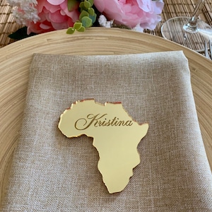 Personalized Laser Cut Country Shape Custom Engraved Names Wedding Favor Table Seating Place Cards Africa Custom Ornament State Cutout Shape image 2