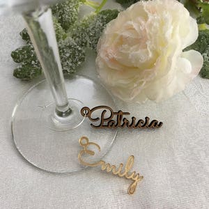 Personalized Wine Glass Charm Custom Name Gift Tags Wedding Sign Place Cards Wooden Place Name Setting Small Laser Cut Table Names with Hole image 2