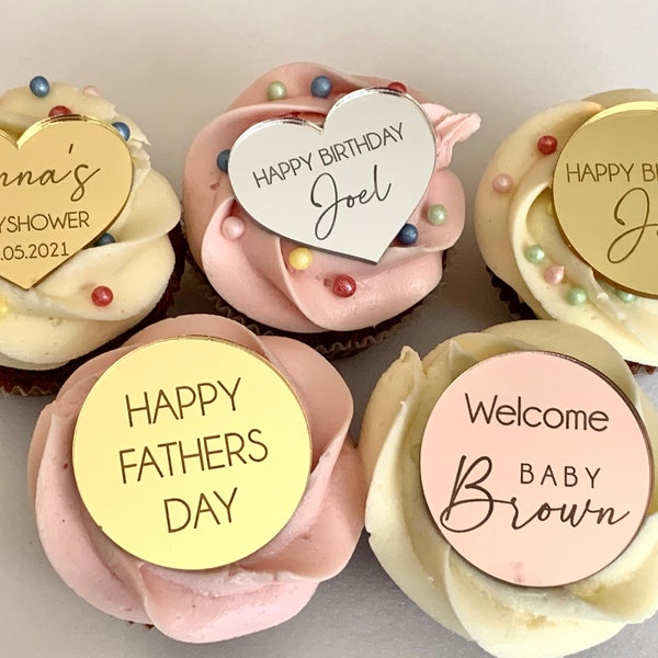 Personalized Name Cake Disks Happy Mothers Day Cake Charms Custom Mini Cupcake Mom Toppers, Engraved Shape Birthday Tag Photo Prop, Any Text