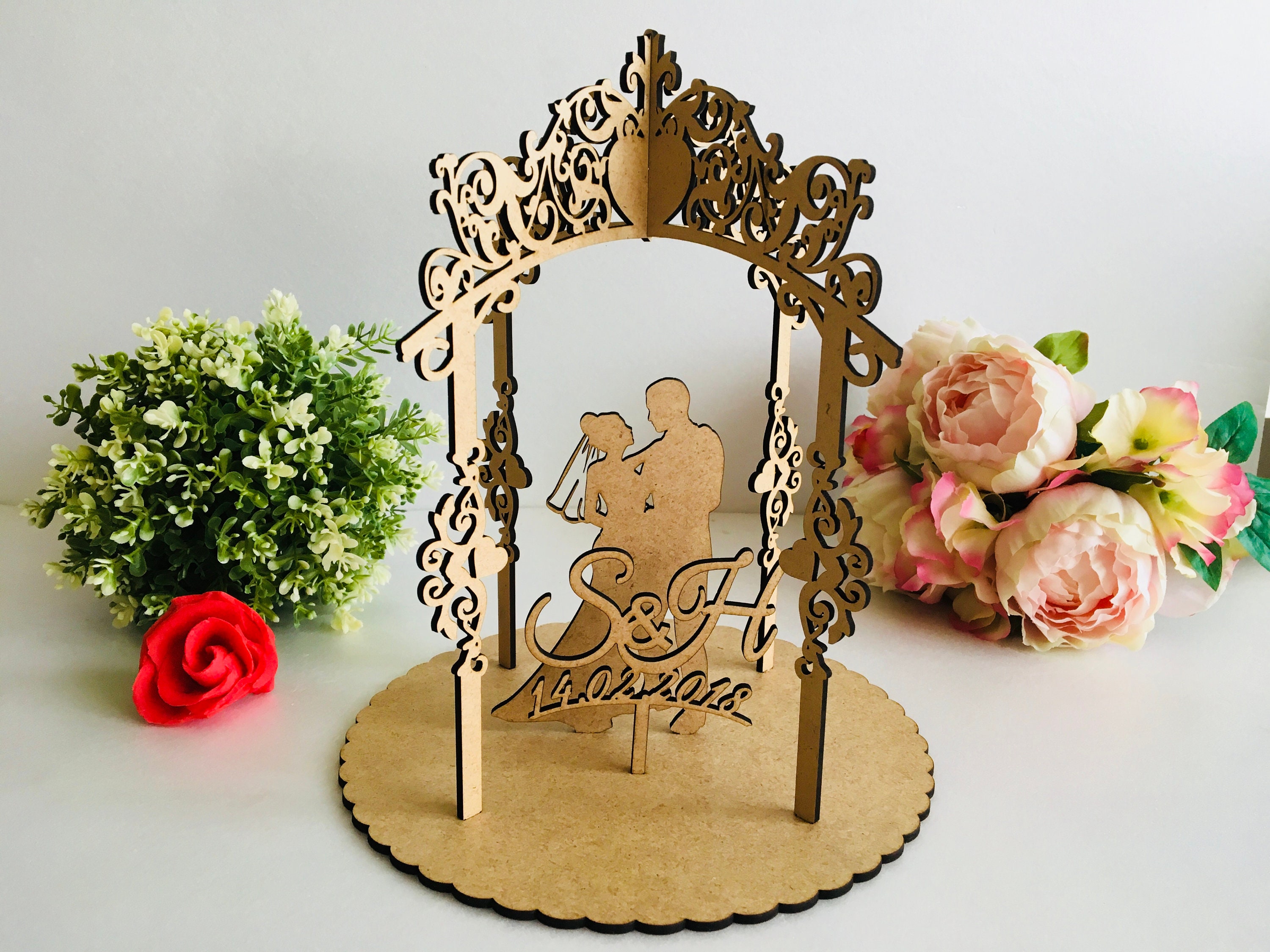 Personalized Wood Arch Wedding Ceremony Table Decor Laser Cut