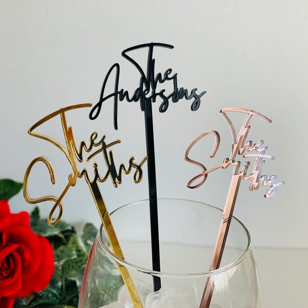Personalized Name Drink Stirrers Custom Hand Lettered Calligraphy Stir Swizzle Sticks Cocktail