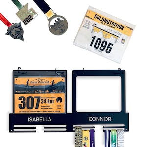 Custom Medal Hanger for Couples - Running Medal and Bib Holder with Names or Text, Personalized Double Race Bib Hanger, Display for Runners