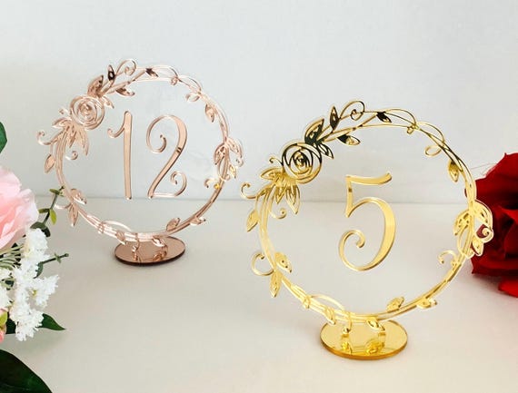 Laser Cut Wedding Table Numbers for Party Event Beautiful Table Signs Table Settings Laser Cut Acrylic Centerpieces Base Stand Flower Frame