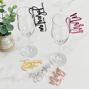 Personalized Wedding Wine Glass Charms - Custom Name Tags - Cocktail Drink Markers - Place Name Setting